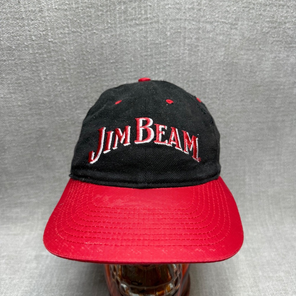 Vintage Jim Beam Hat Snapback Cap Black Red‎ Bourbon Whiskey Embroidered Logo